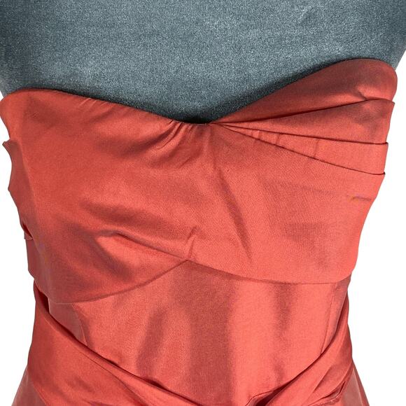 Strapless Waterfall Dress Sz 8 Coral Mermaid Gown Fairycore Coquette Hi-Low Prom - Picture 5 of 14